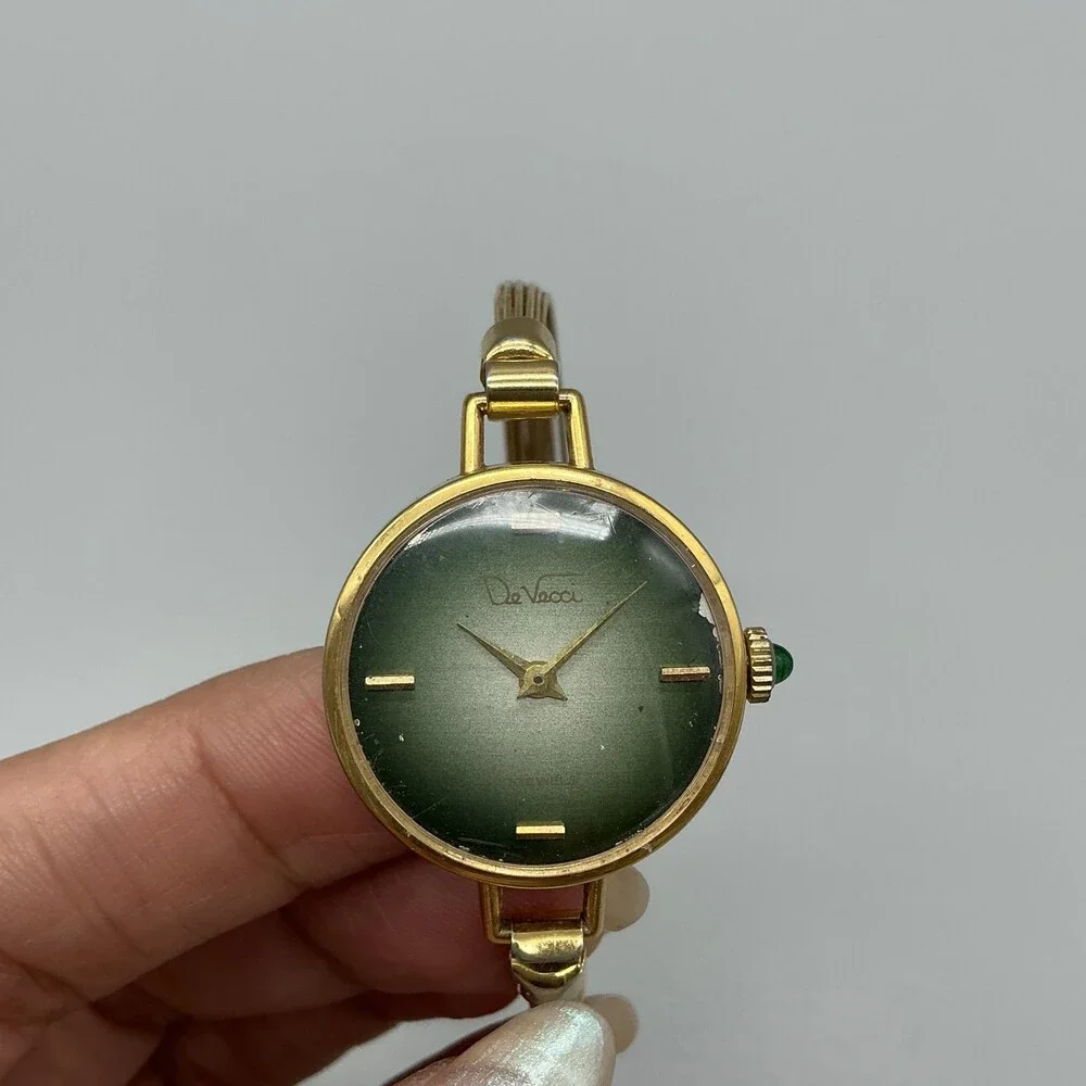 Vintage De Vecci Womens Watch 27mm Green Dial Gold Tone Bangle Manual Wind 6